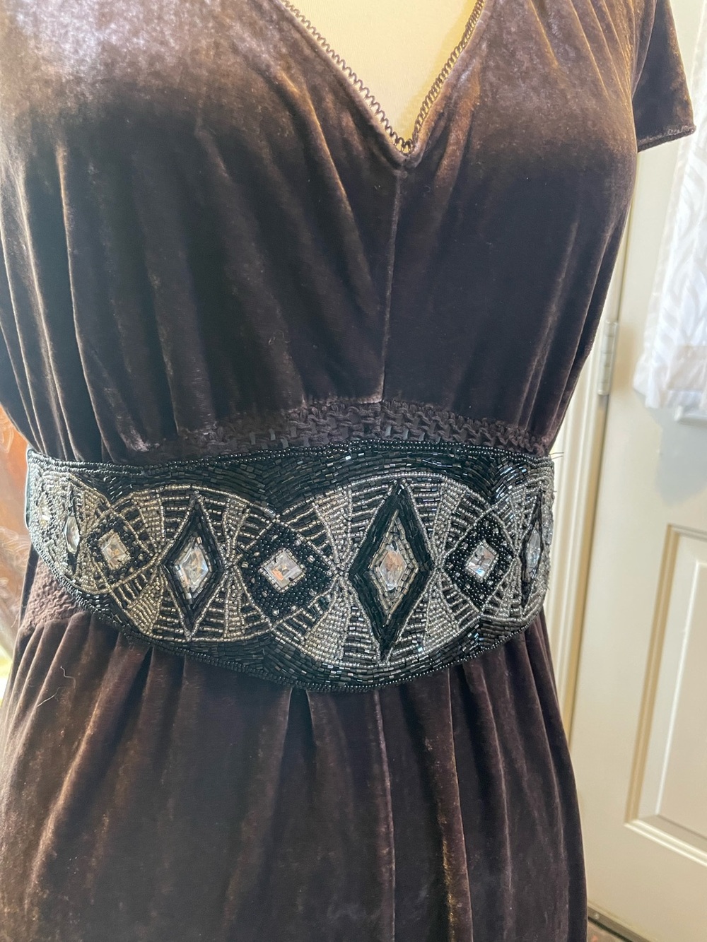 VTG 80’s Deco Gothic full beaded black white belt cumberbund small - Picture 5 of 7